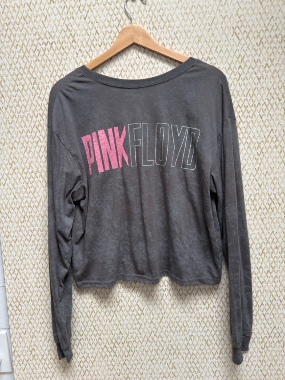 Pink Floyd Cropped Long Sleeve Band Tee Washed Black Pink Graphic Grunge Y2K XL - Picture 6 of 8